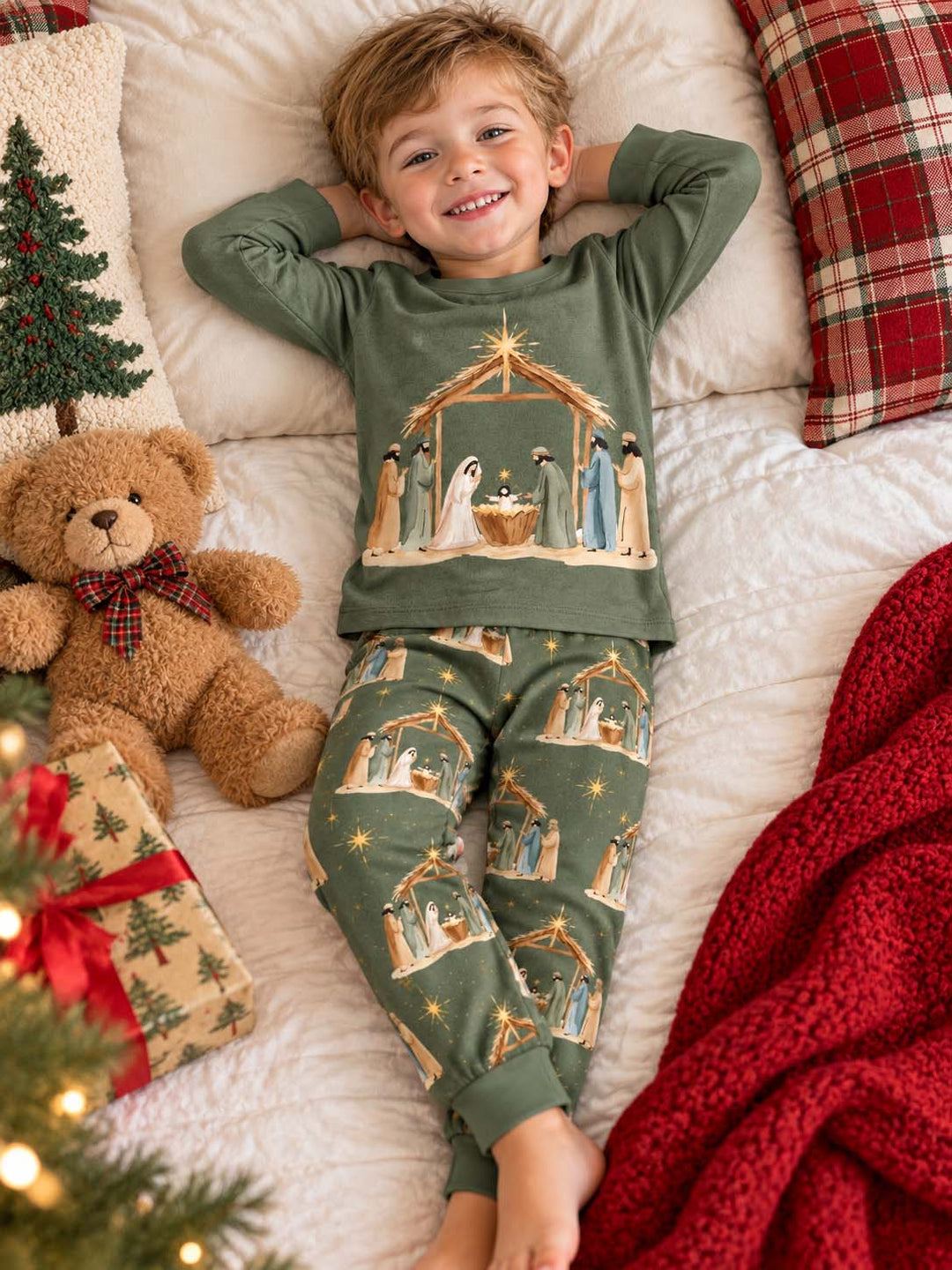 Rustic Christmas Nativity Bamboo Two Piece Long Sleeve Pajama Set