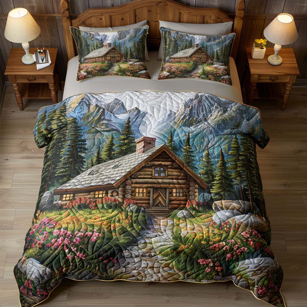 Rustic Forest Cabin Bamboo Quilt Bedding Set