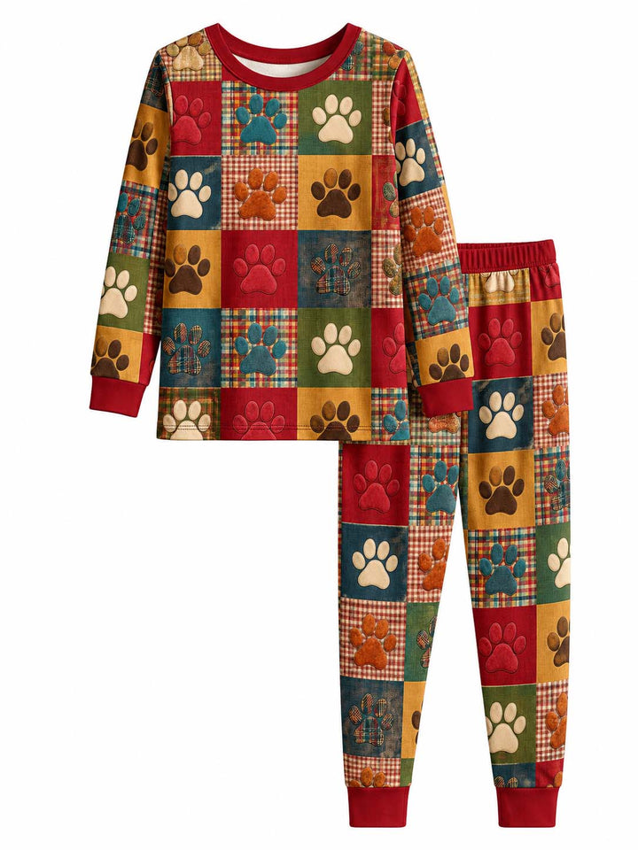 Rustic Patchwork Paw Prints Bamboo Two Piece Long Sleeve Pajama Set