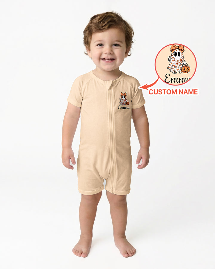 Personalized Baby Girl Halloween Ghost Bamboo Shorty Zippy