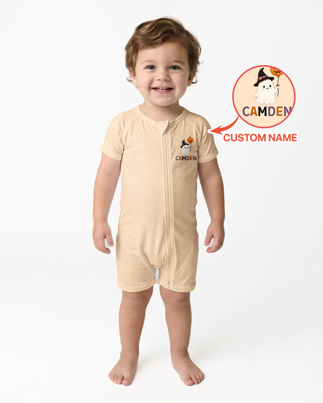 Personalized Name 1st Halloween Ghost Bamboo Shorty Zippy