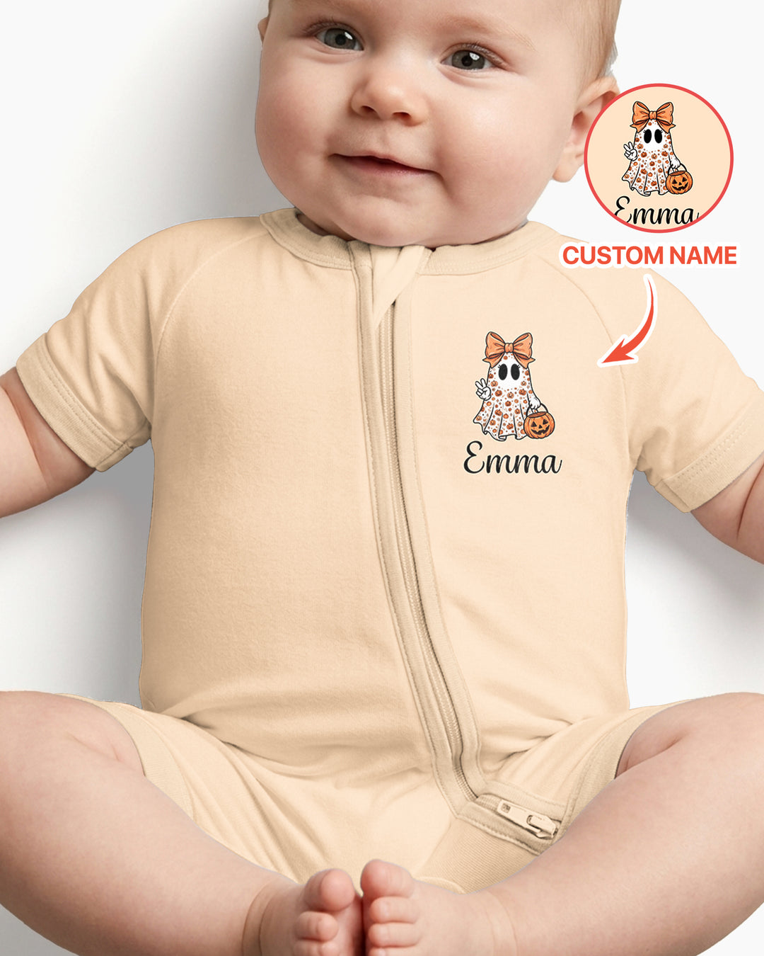 Personalized Baby Girl Halloween Ghost Bamboo Shorty Zippy
