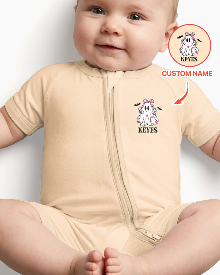 Personalized My First Halloween Pink Coquette Ghost Girl Bamboo Shorty Zippy