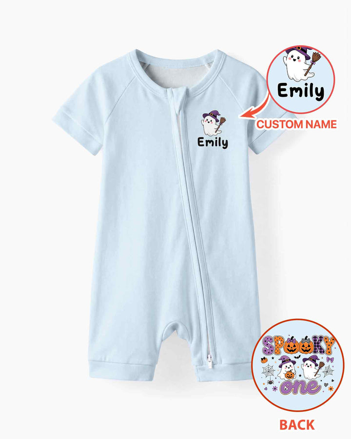 Personalized Spooky One Baby Boo Halloween First Birthday Bamboo Shorty Zippy