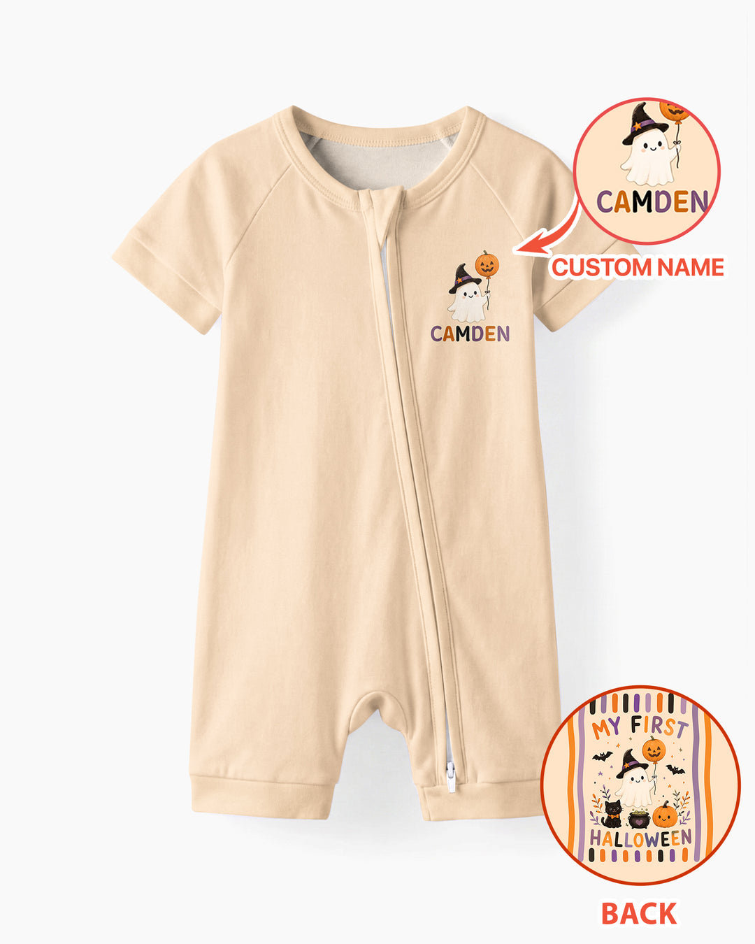 Personalized Name 1st Halloween Ghost Bamboo Shorty Zippy