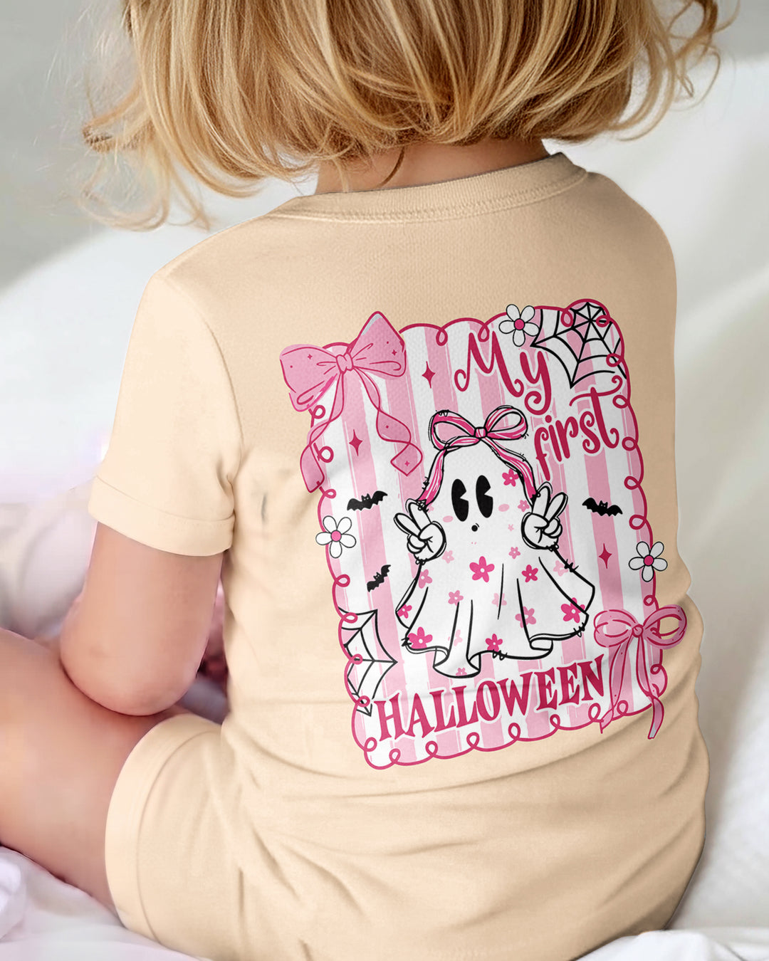 Personalized My First Halloween Pink Coquette Ghost Girl Bamboo Shorty Zippy