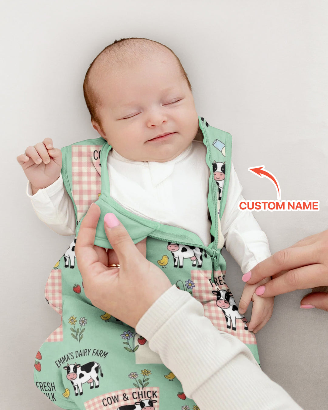 Custom Name Minty Farm And A Tiny Chick Bamboo Sleep Bag