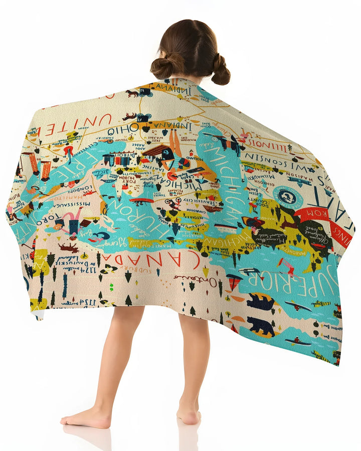 Great Lakes Explorer Map Bamboo Beach Towel
