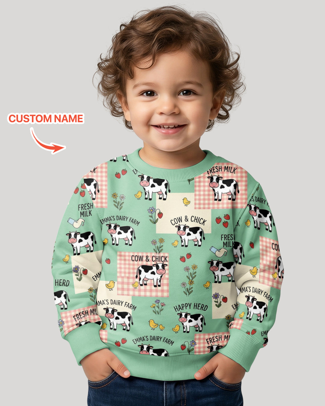 Custom Name Minty Farm And A Tiny Chick Bamboo Crewneck Sweatshirt