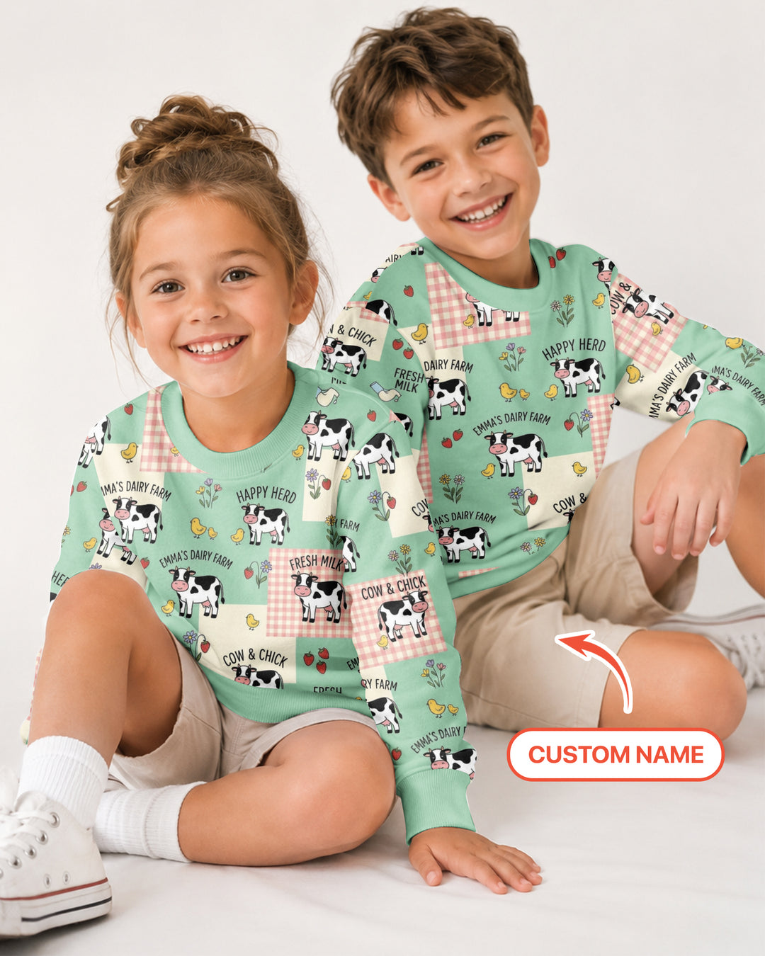 Custom Name Minty Farm And A Tiny Chick Bamboo Crewneck Sweatshirt