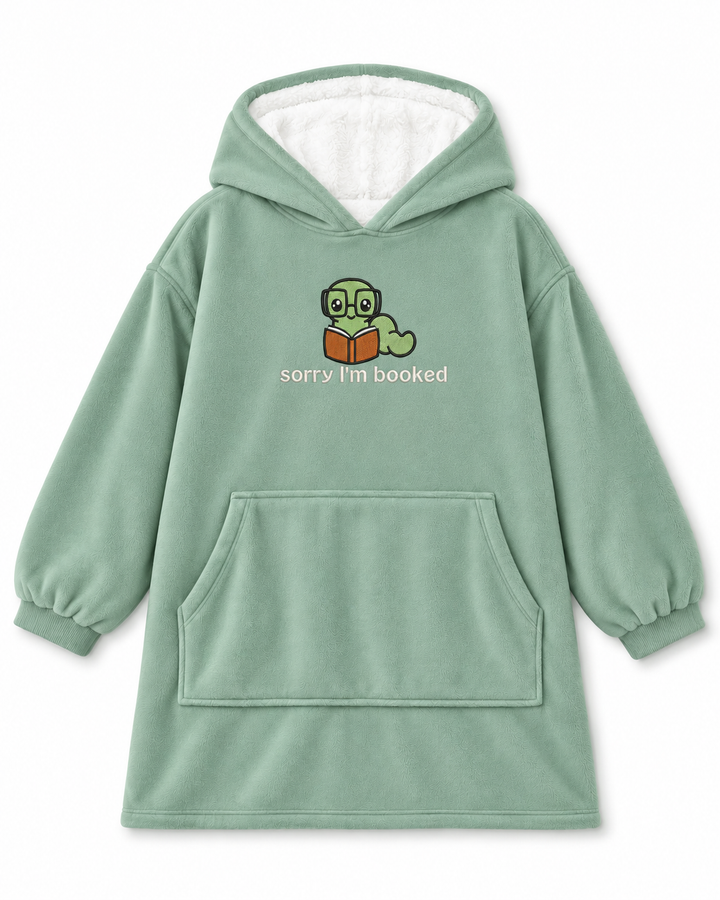 Love Being A Book Worm Embroidered Blanket Hoodie