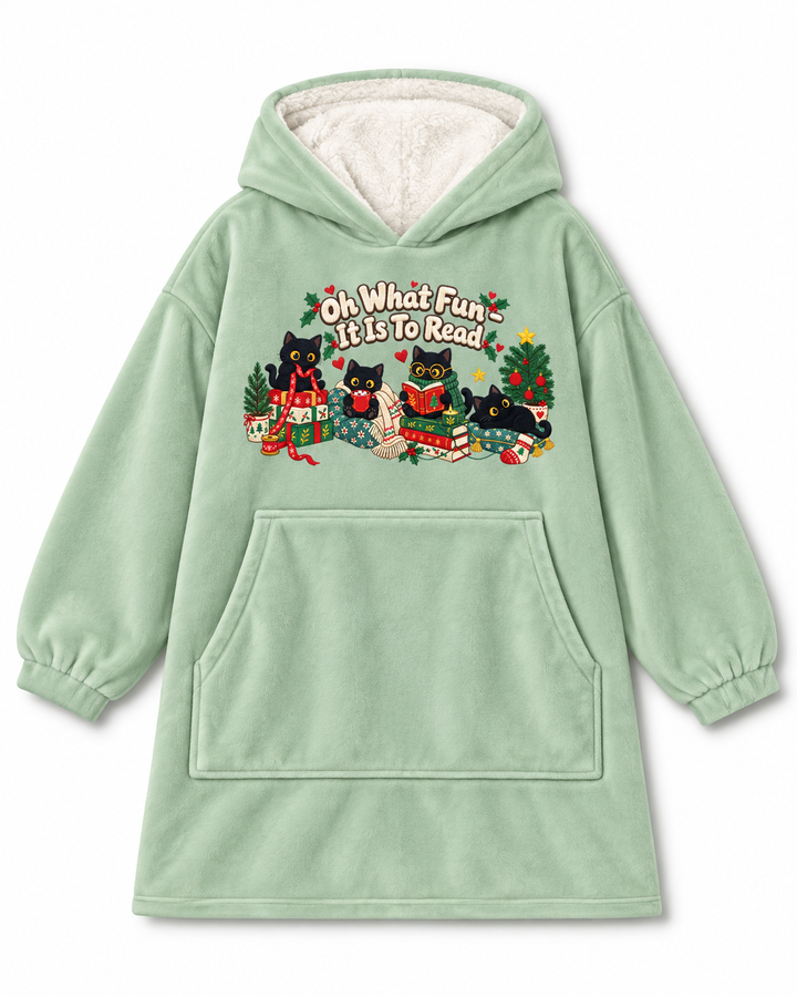 Oh What Fun It Is Reading Book Embroidered Blanket Hoodie