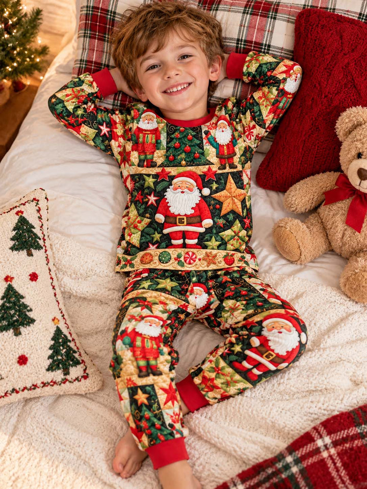Santa Christmas and Stars Bamboo Two Piece Long Sleeve Pajama Set