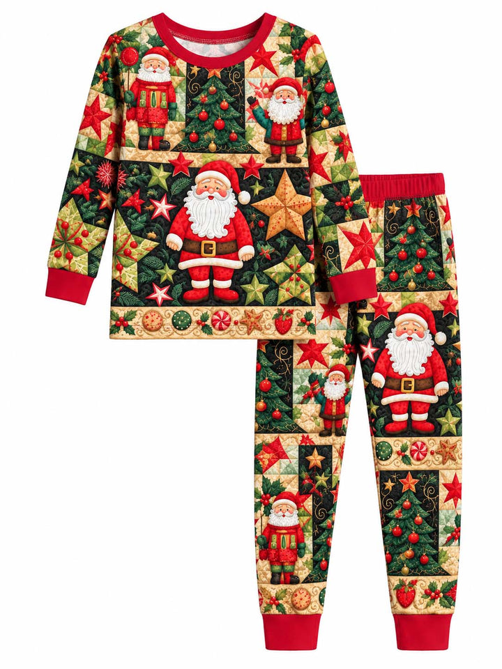 Santa Christmas and Stars Bamboo Two Piece Long Sleeve Pajama Set