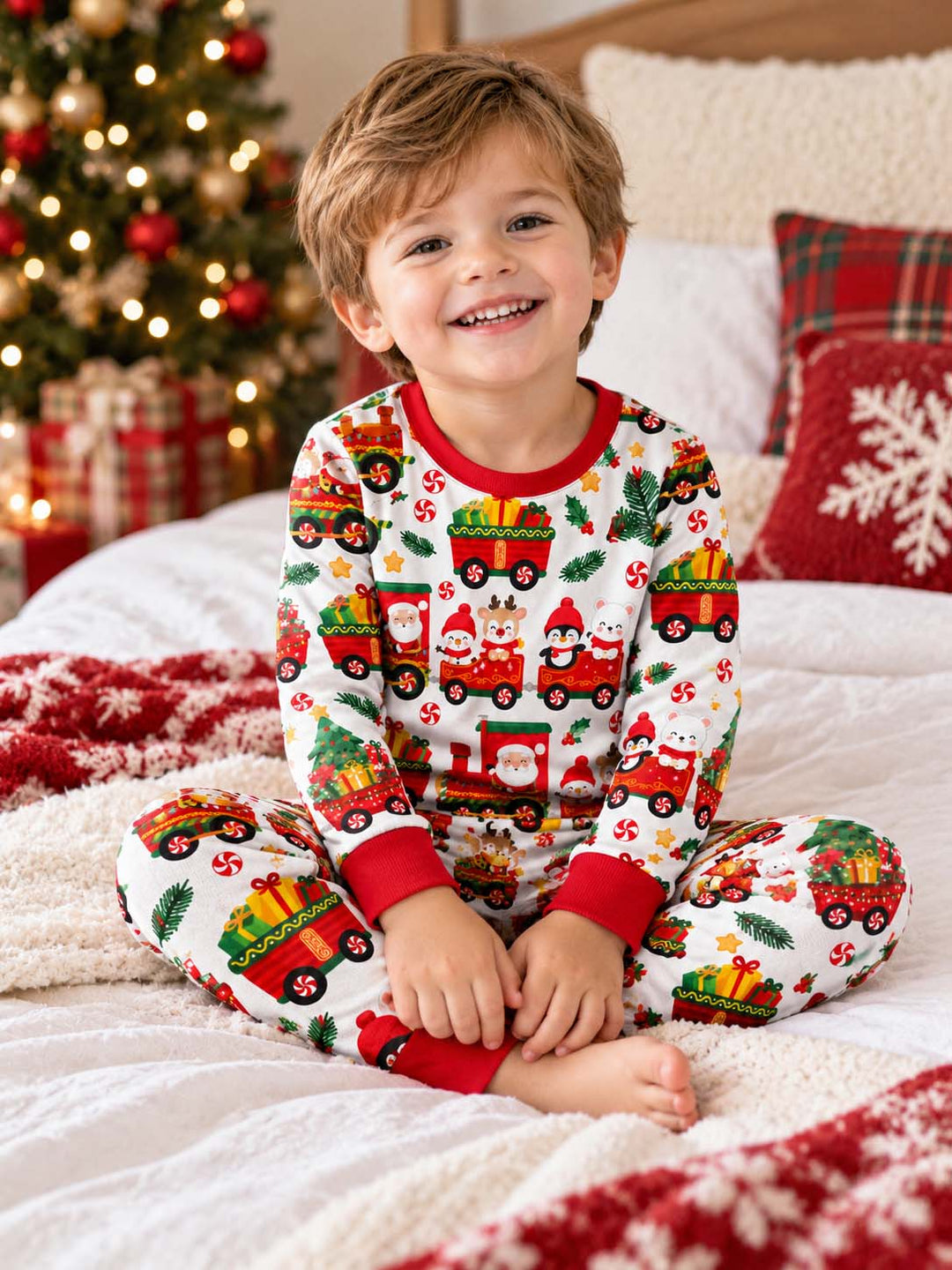 Santa Christmas Train Bamboo Two Piece Long Sleeve Pajama Set