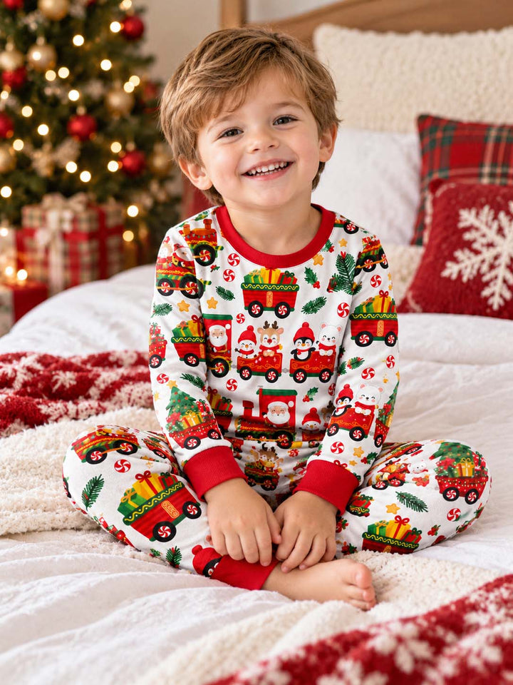 Santa Christmas Train Bamboo Two Piece Long Sleeve Pajama Set