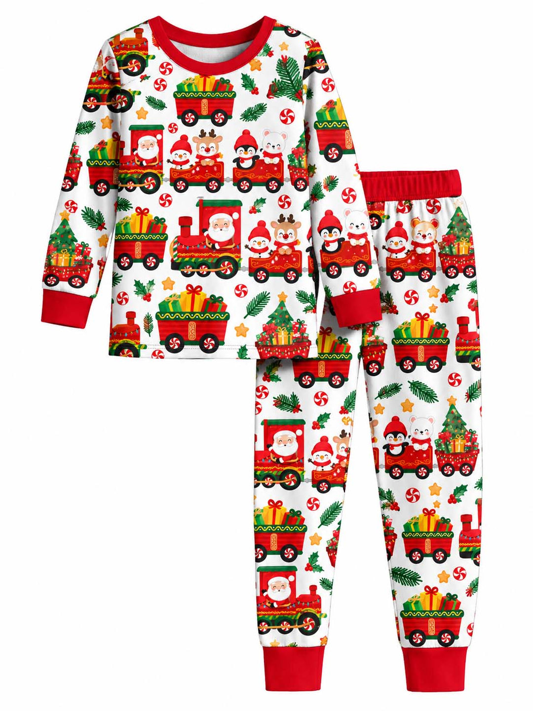 Santa Christmas Train Bamboo Two Piece Long Sleeve Pajama Set