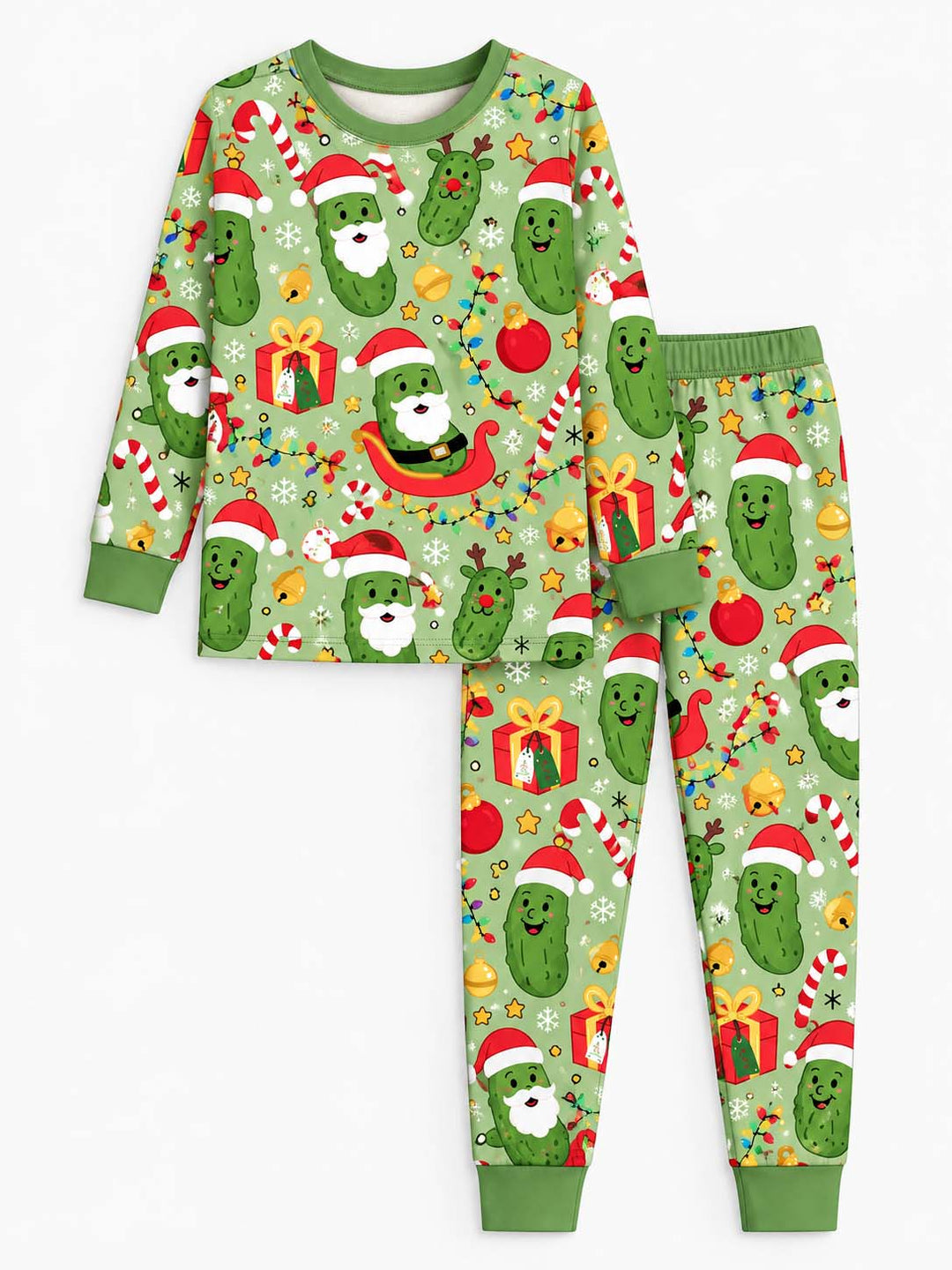 Santa Pickle Christmas Pattern Bamboo Two Piece Long Sleeve Pajama Set