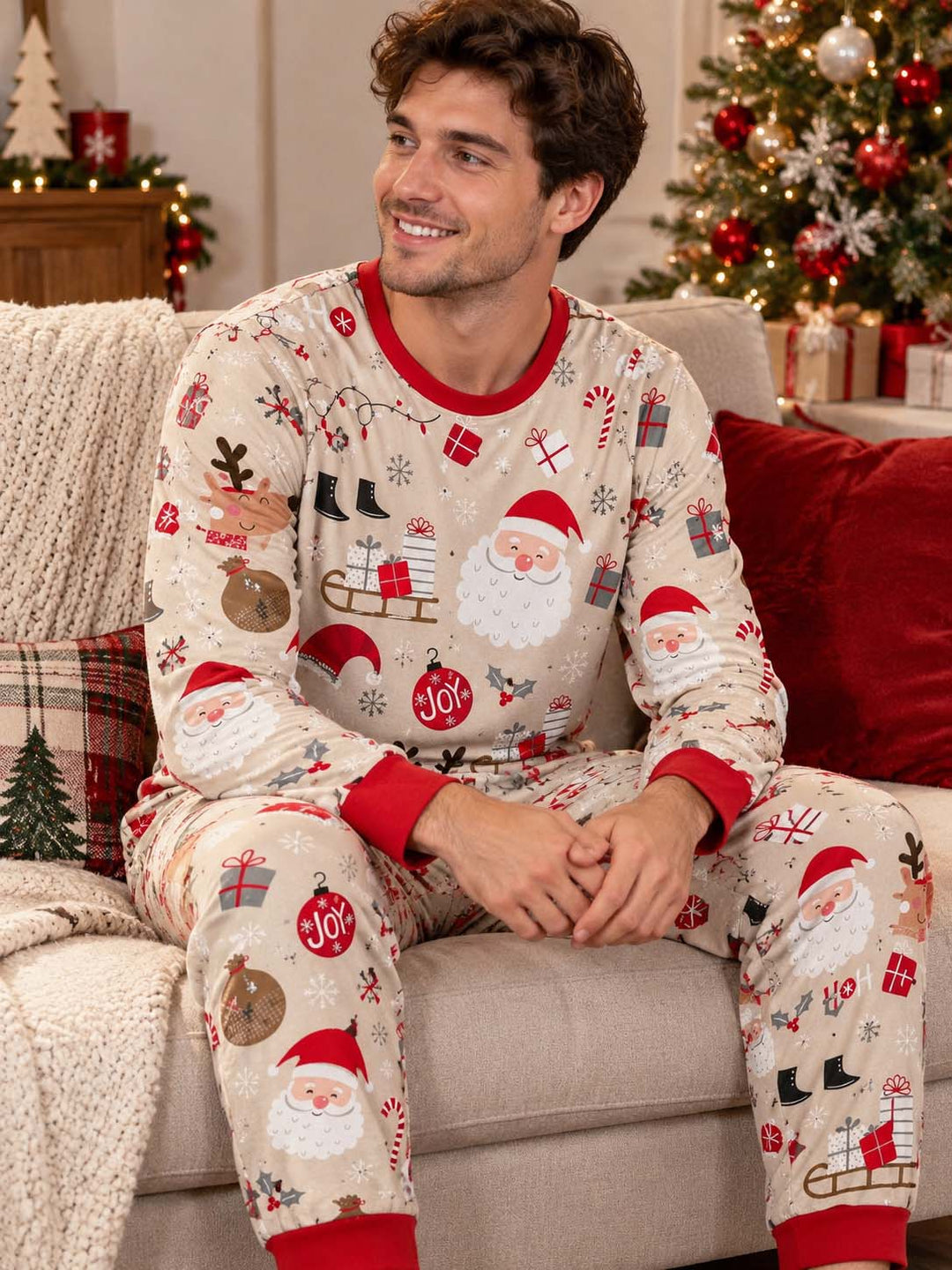 Santa Reindeer Holiday Joy Bamboo Men's Pajama Set