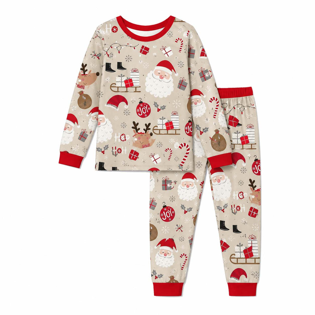 Santa Reindeer Holiday Joy Bamboo Two Piece Long Sleeve Pajama Set