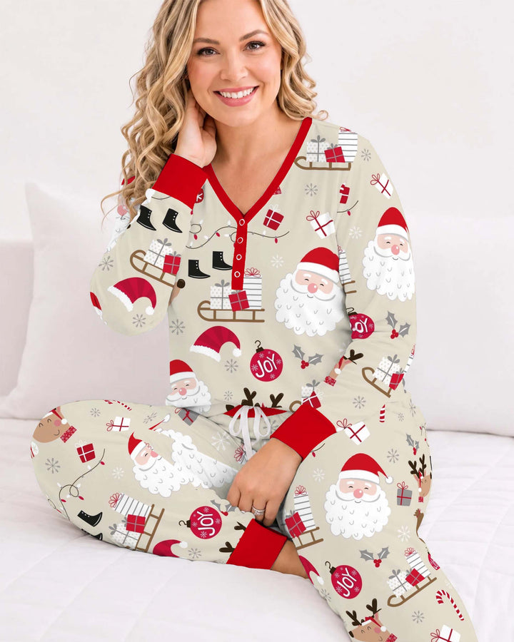 Santa Reindeer Holiday Joy Bamboo Women Pajama Set