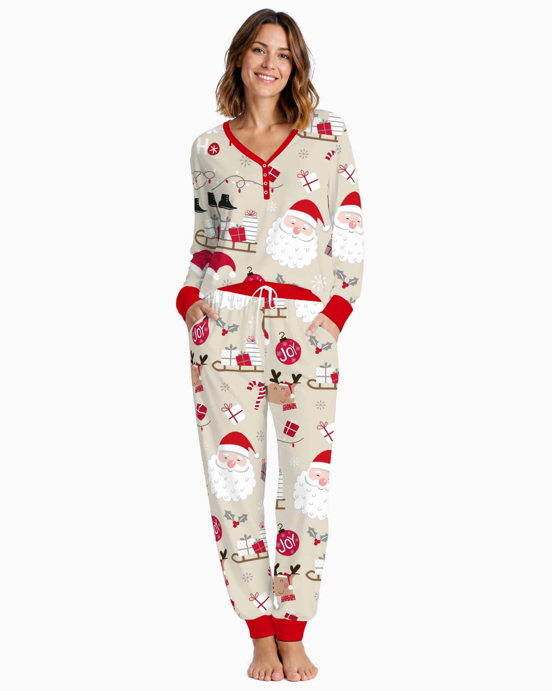 Santa Reindeer Holiday Joy Bamboo Women Pajama Set