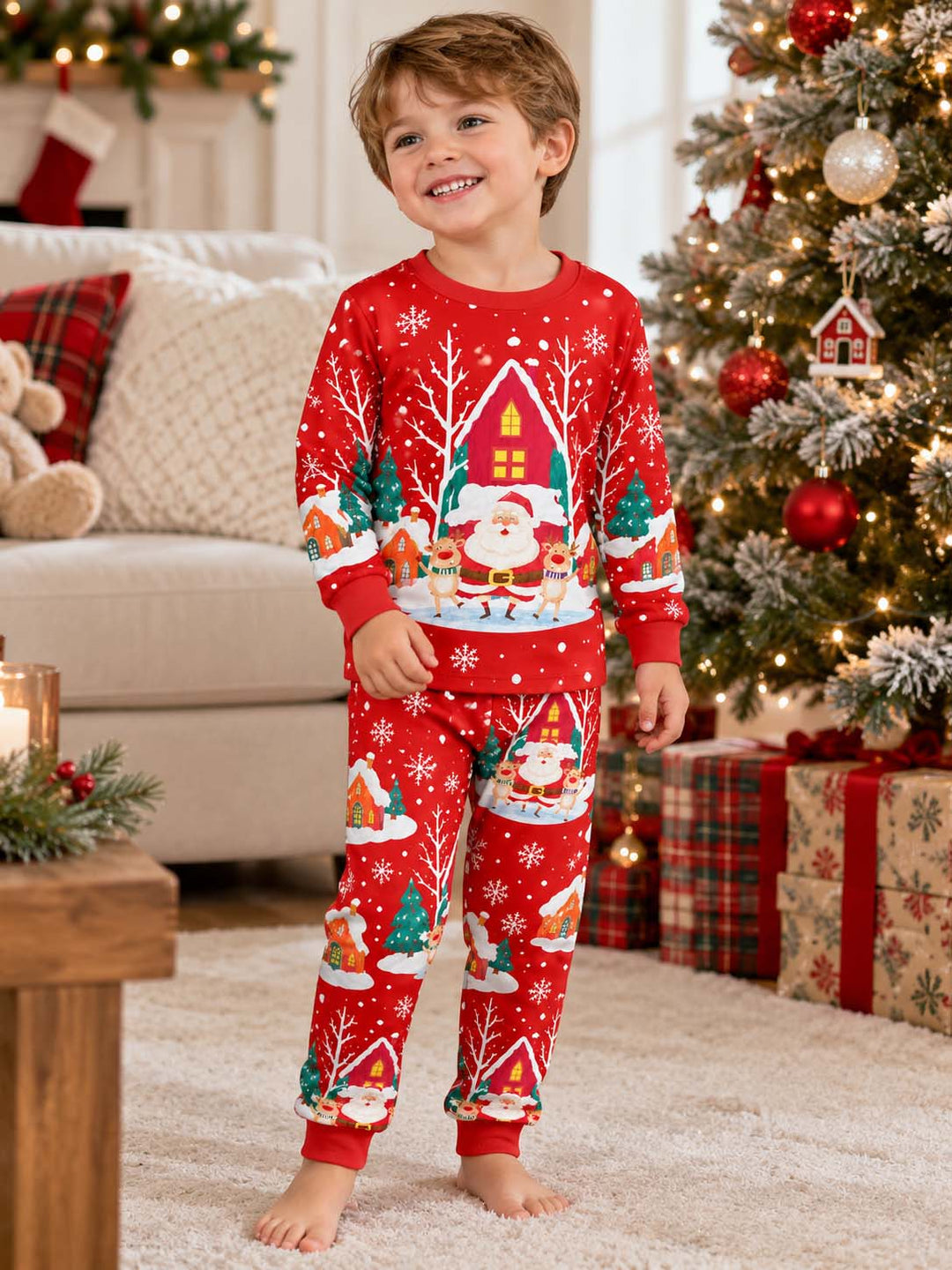 Santa Reindeer Winter Village Bamboo Two Piece Long Sleeve Pajama Set