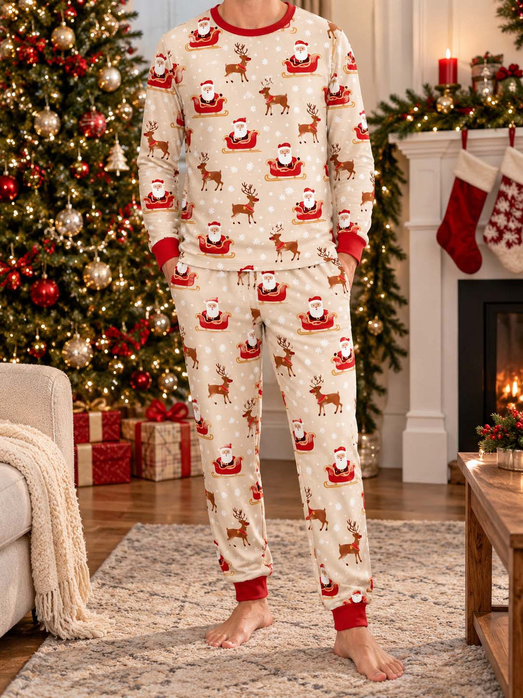 Santa and Reindeer Christmas Bamboo Men's Pajama Set