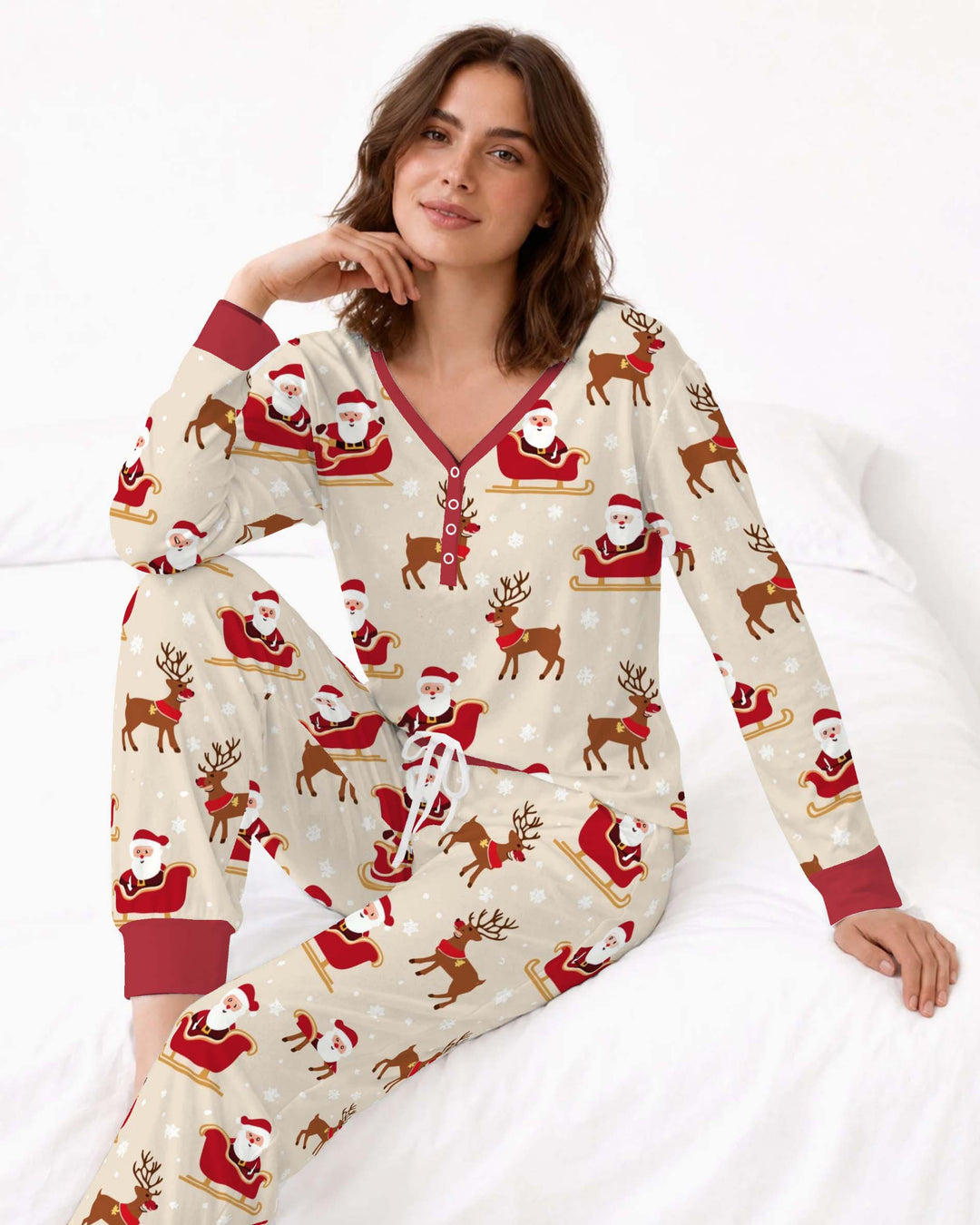 Santa and Reindeer Christmas Bamboo Women Pajama Set