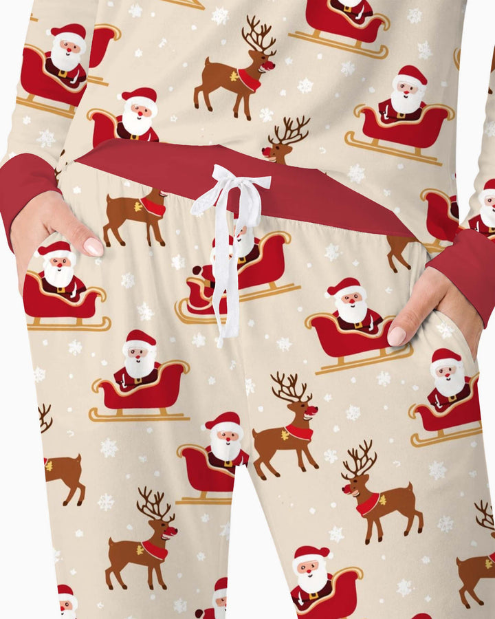 Santa and Reindeer Christmas Bamboo Women Pajama Set