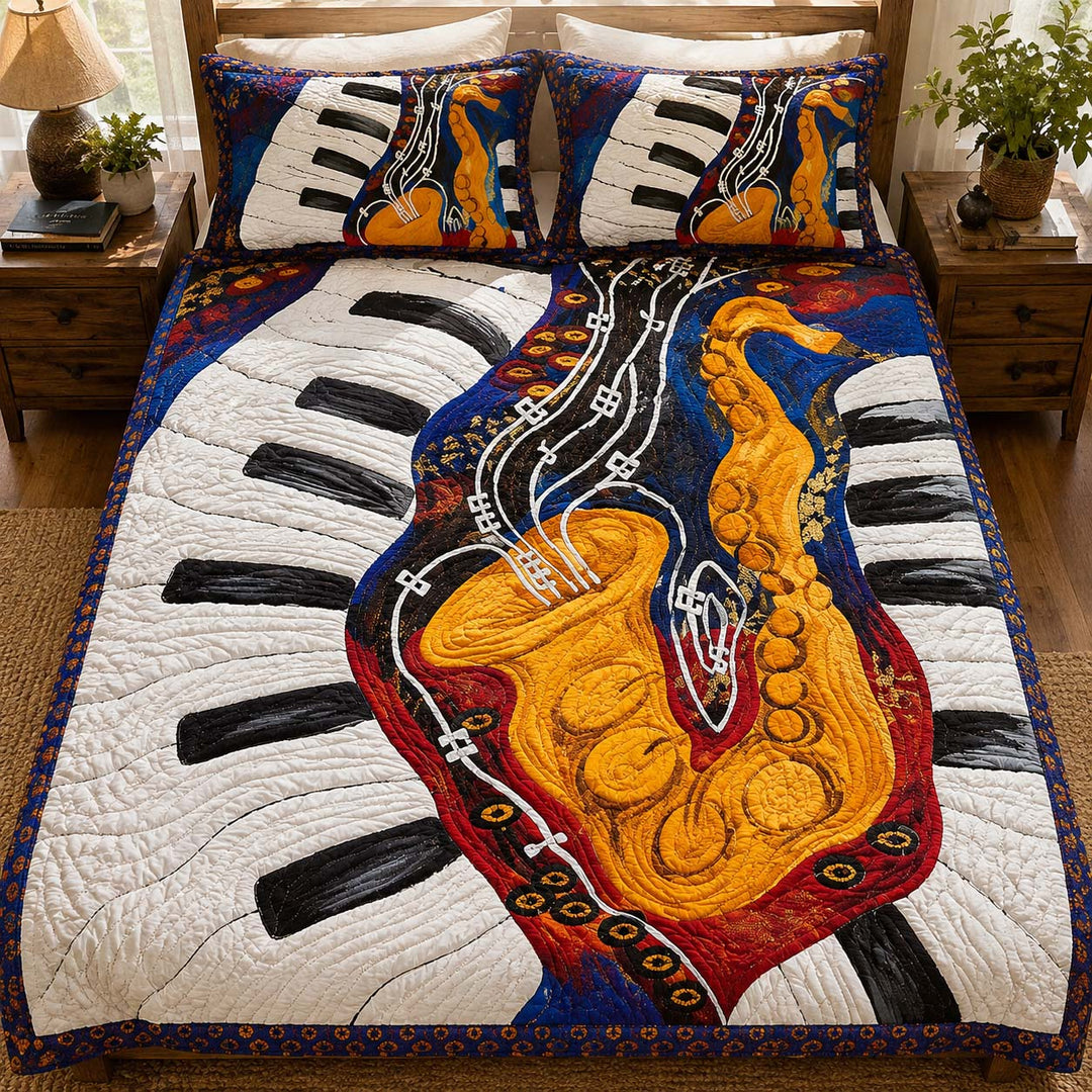Saxophone Piano Rhythm Bamboo Quilt Bedding Set