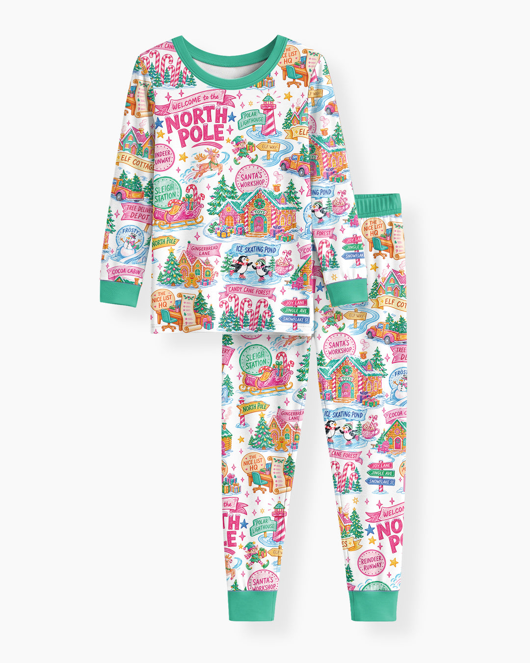 Retro North Pole Bamboo Two Piece Long Sleeve Pajama Set