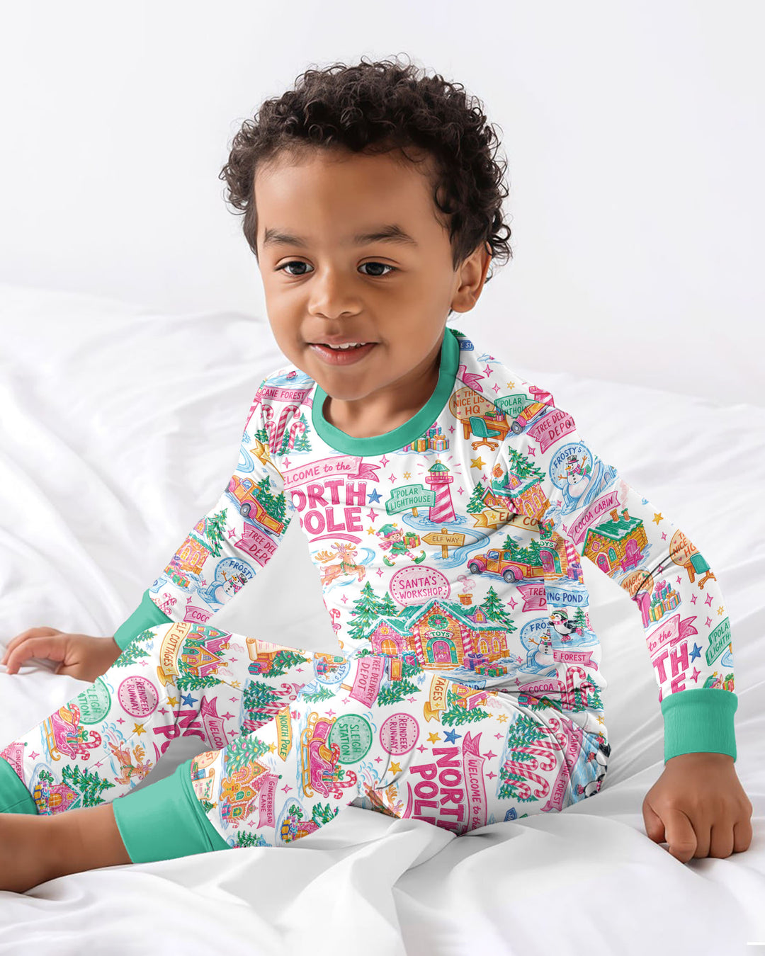 Retro North Pole Bamboo Two Piece Long Sleeve Pajama Set