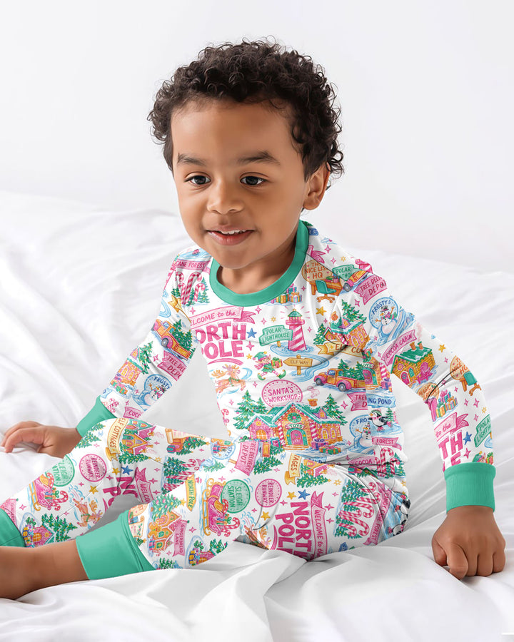 Retro North Pole Bamboo Two Piece Long Sleeve Pajama Set