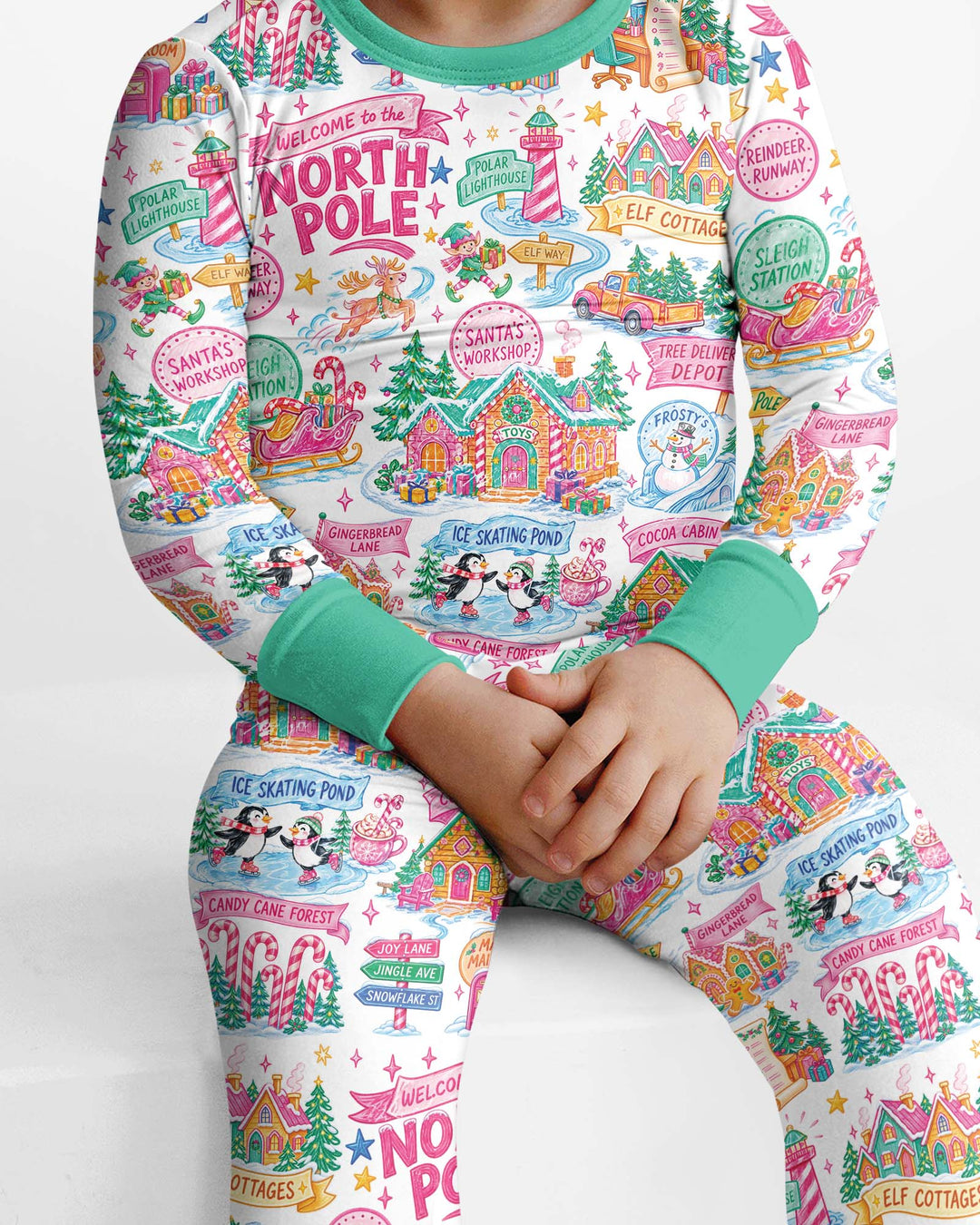 Retro North Pole Bamboo Two Piece Long Sleeve Pajama Set
