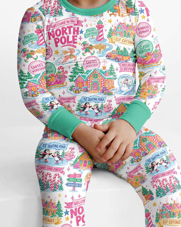 Retro North Pole Bamboo Two Piece Long Sleeve Pajama Set