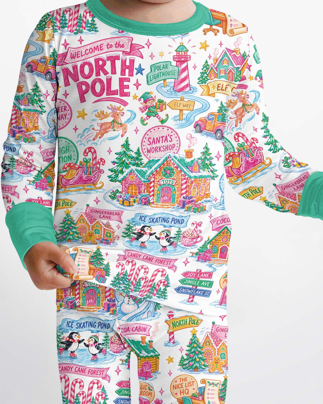 Retro North Pole Bamboo Two Piece Long Sleeve Pajama Set