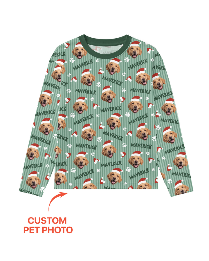 Custom Pet Photo Christmas Paws Stripe Bamboo Men's Pajama Set