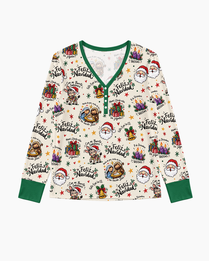 Whimsical Feliz Navidad Christmas Bamboo Women Pajama Set