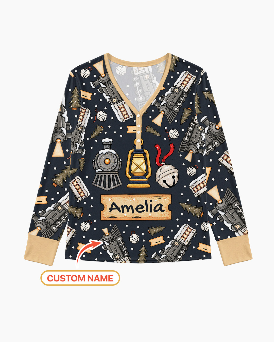 Custom Name Believe Kid Train Bamboo Women Pajama Set
