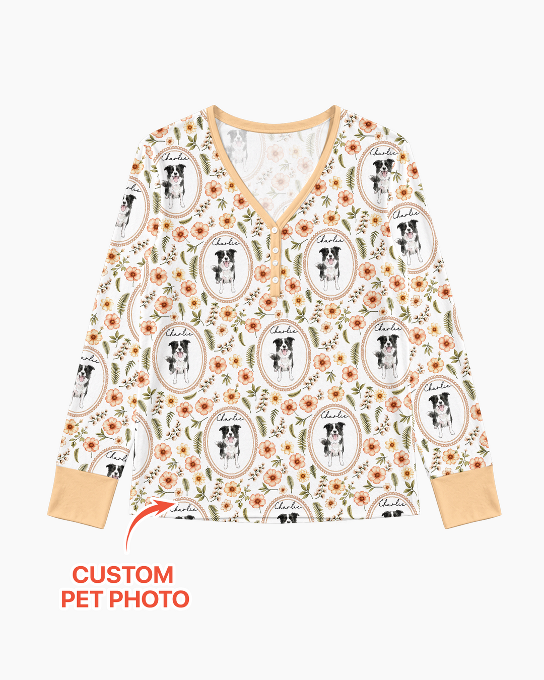 Custom Pet Photo Flower Garden Bamboo Women Pajama Set