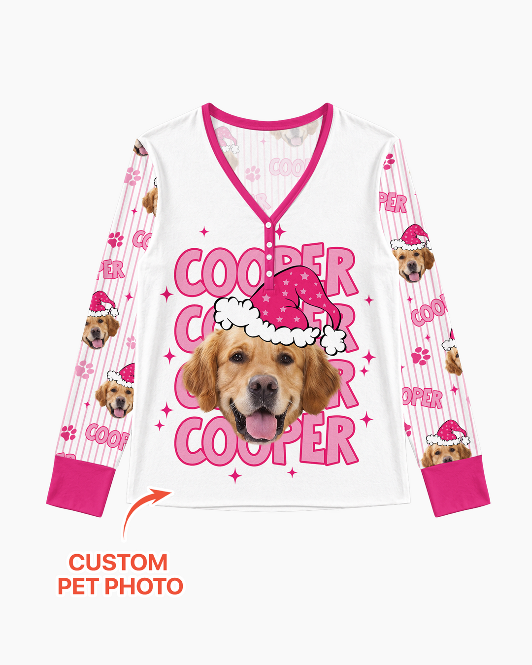 Personalized Pink Santa Dog Bamboo Women Pajama Set