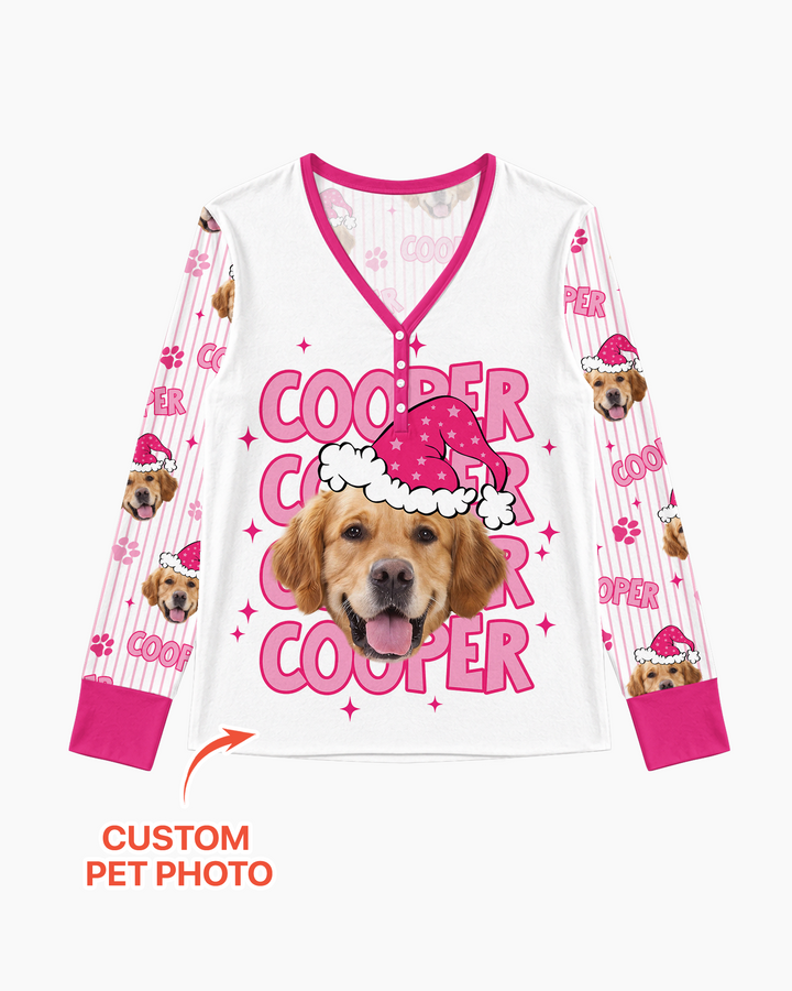 Personalized Pink Santa Dog Bamboo Women Pajama Set