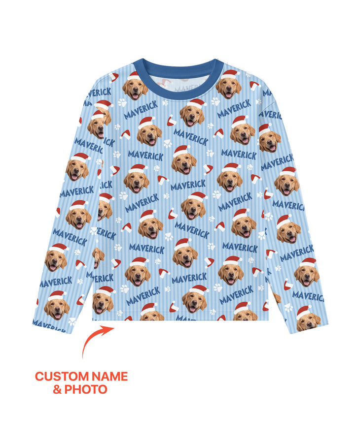 Custom Pet Photo Christmas Paws Stripe Bamboo Men's Pajama Set