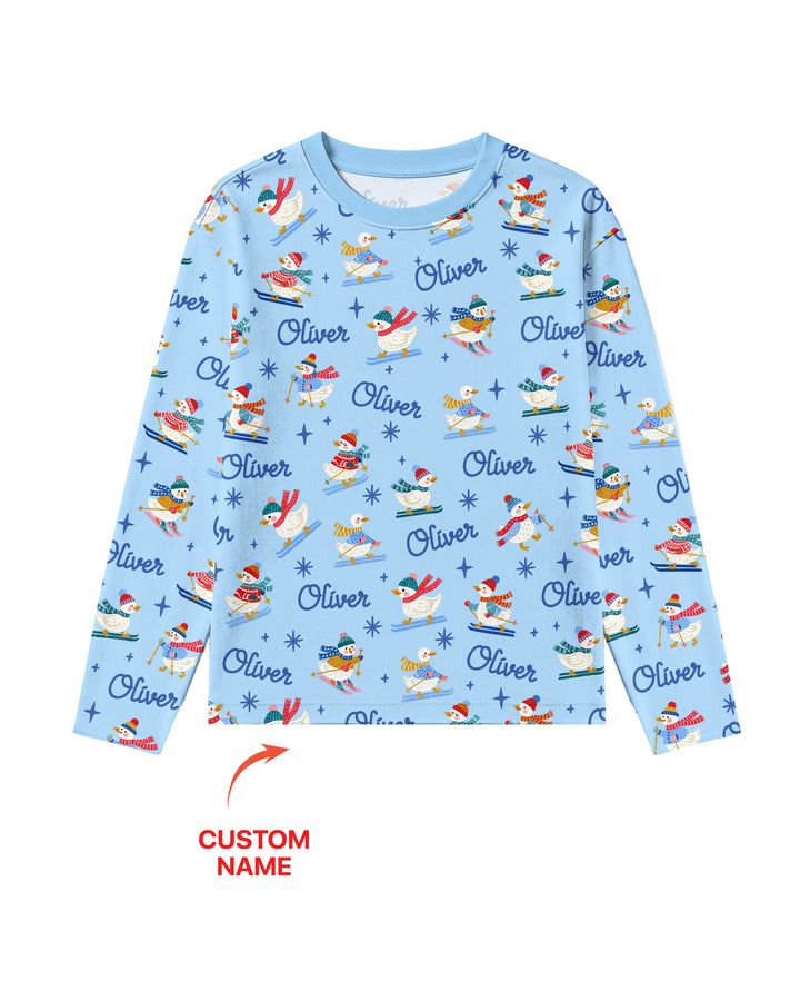 Custom Name Skiing Goose Bamboo Men's Pajama Set