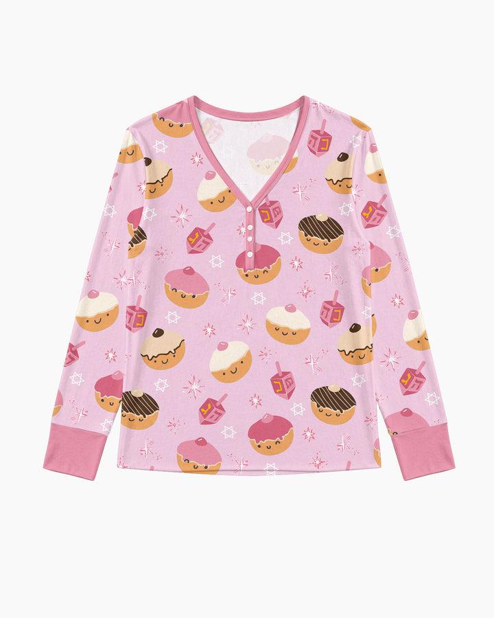 Hanukkah Donut Family Matching Bamboo Women Pajama Set