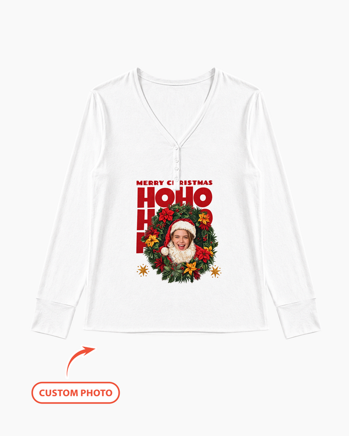 Personalized Photo Christmas Santa Bamboo Women Pajama Set