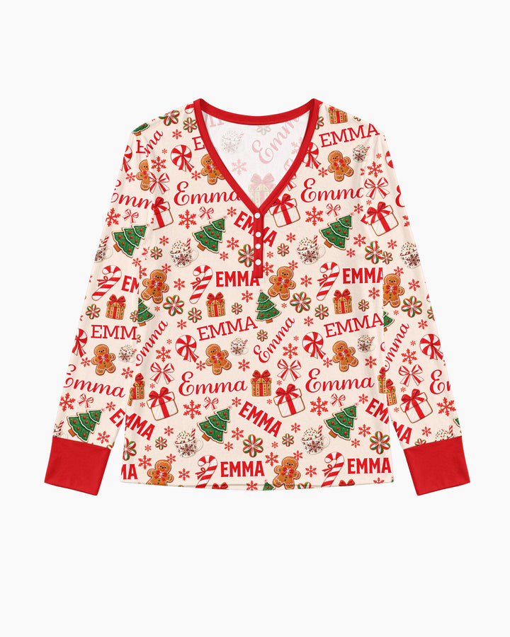 Merry Christmas Custom Name Bamboo Women Pajama Set