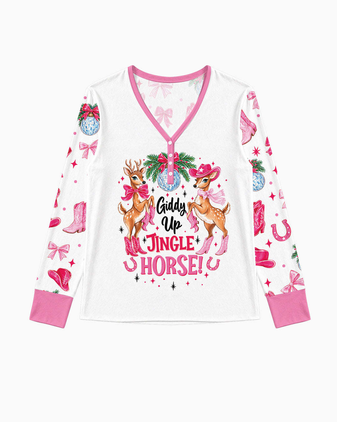 Western Christmas Giddy-up Jingle Horse Bamboo Women Pajama Set