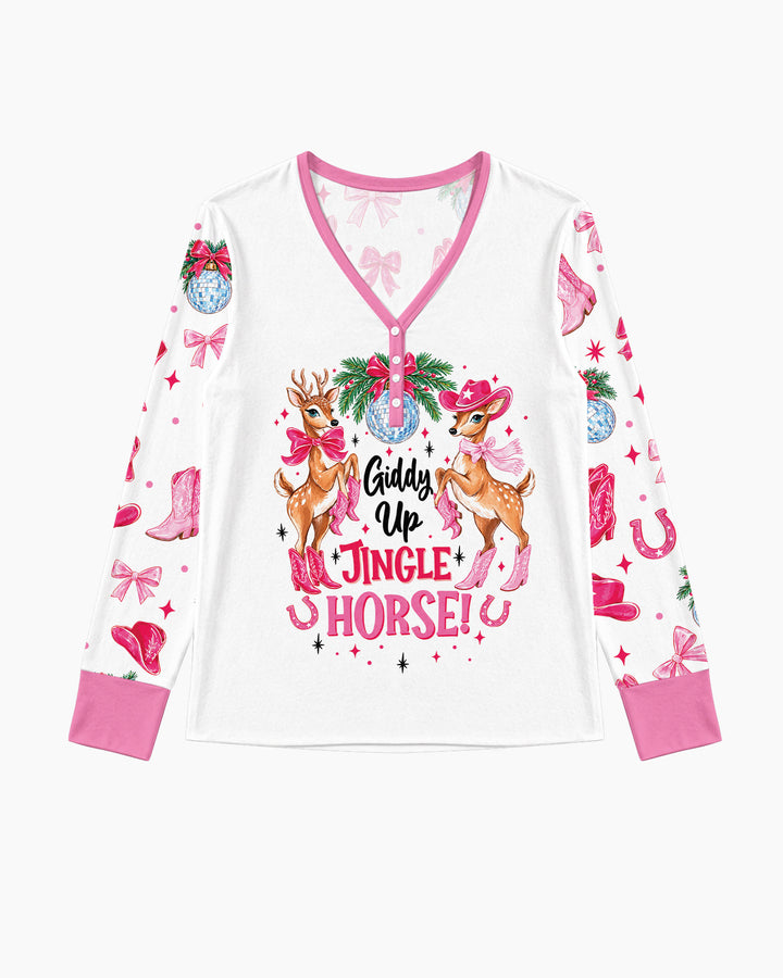 Western Christmas Giddy-up Jingle Horse Bamboo Women Pajama Set